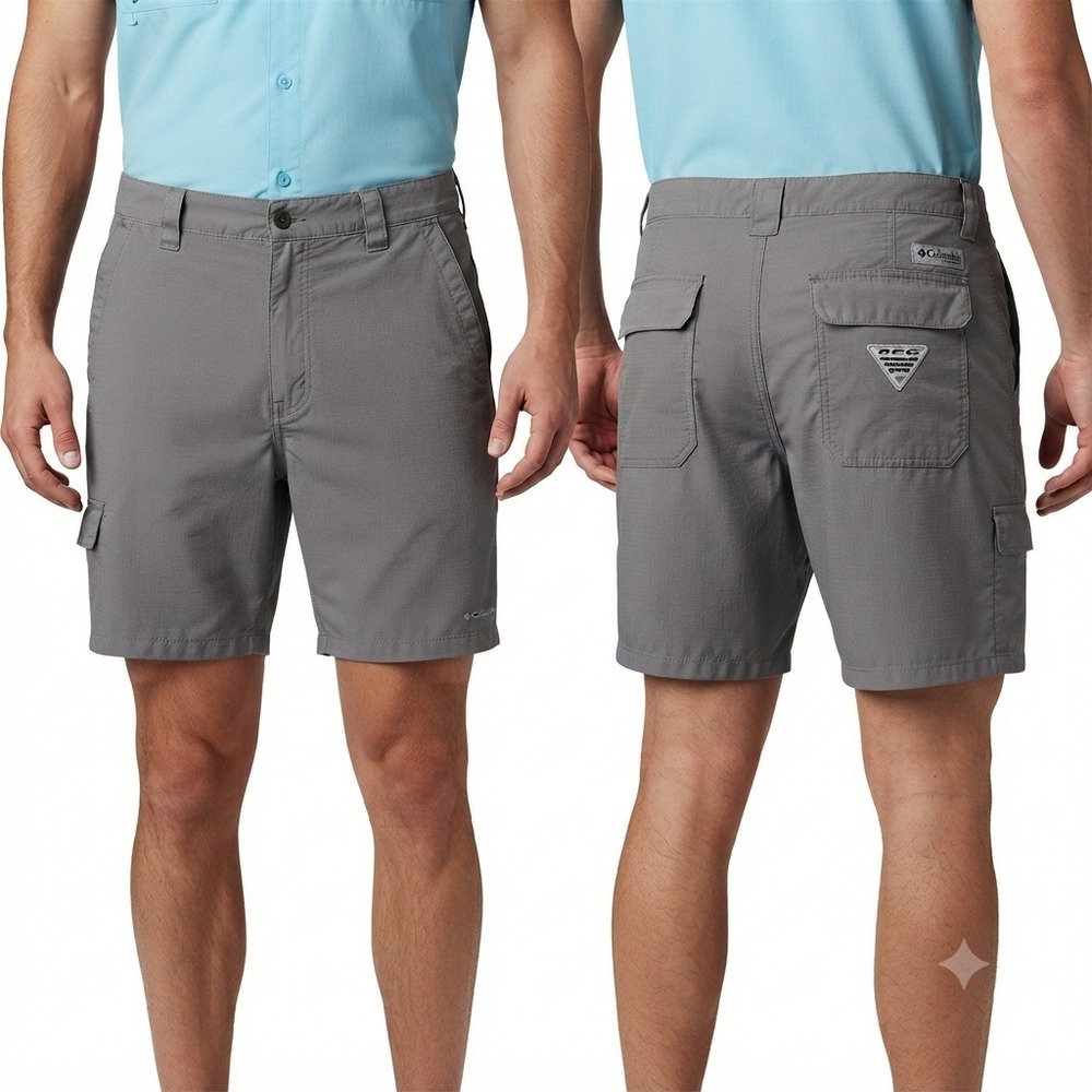 Columbia PFG Shorts Mens 42 Blood and Guts Cargo‎ Grey Ripstop Fishing Hiking